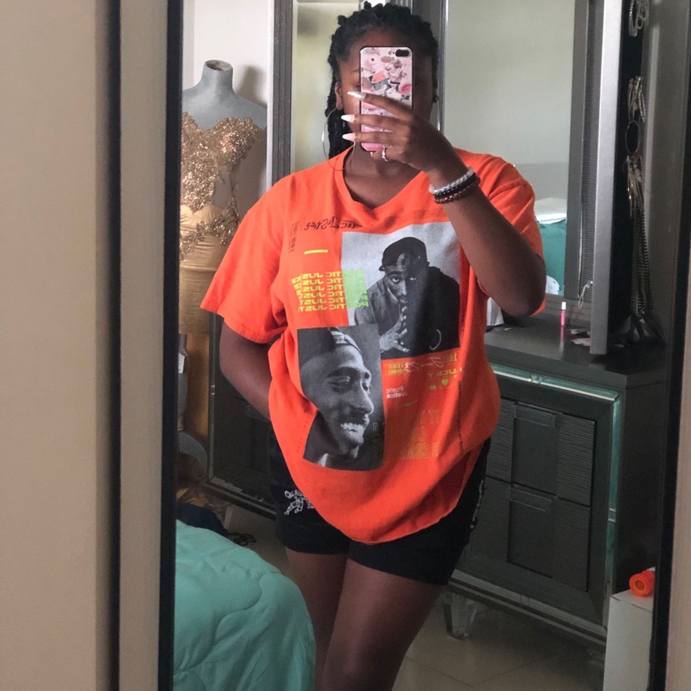 Orange Oversized Tupac Graphic Tee